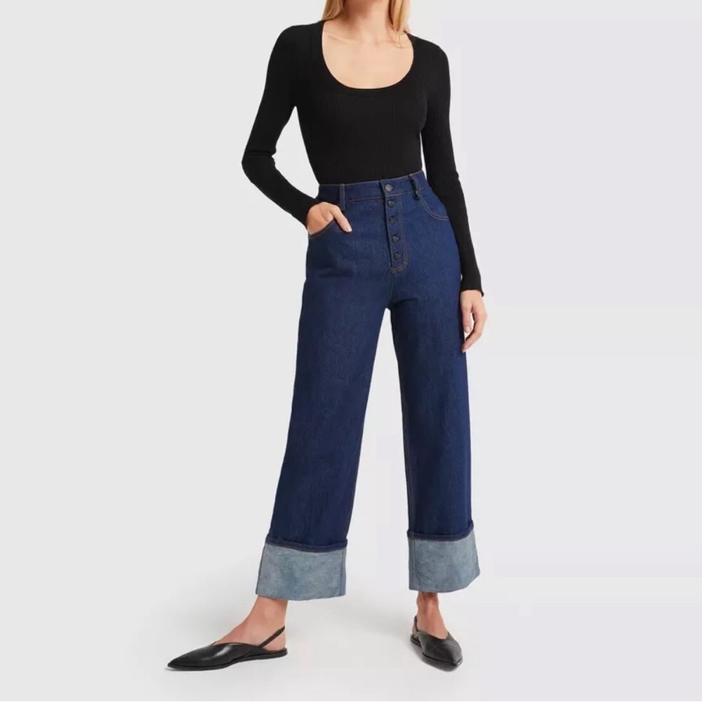 G. Label by Goop Alison Dark Wash Boyfriend Cuffed Hem Jean Size: 25